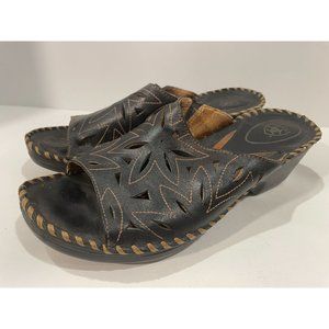 Ariat Black Sandals Leather Perforated Low Heel Wedges Slip On Women's Shoes Siz